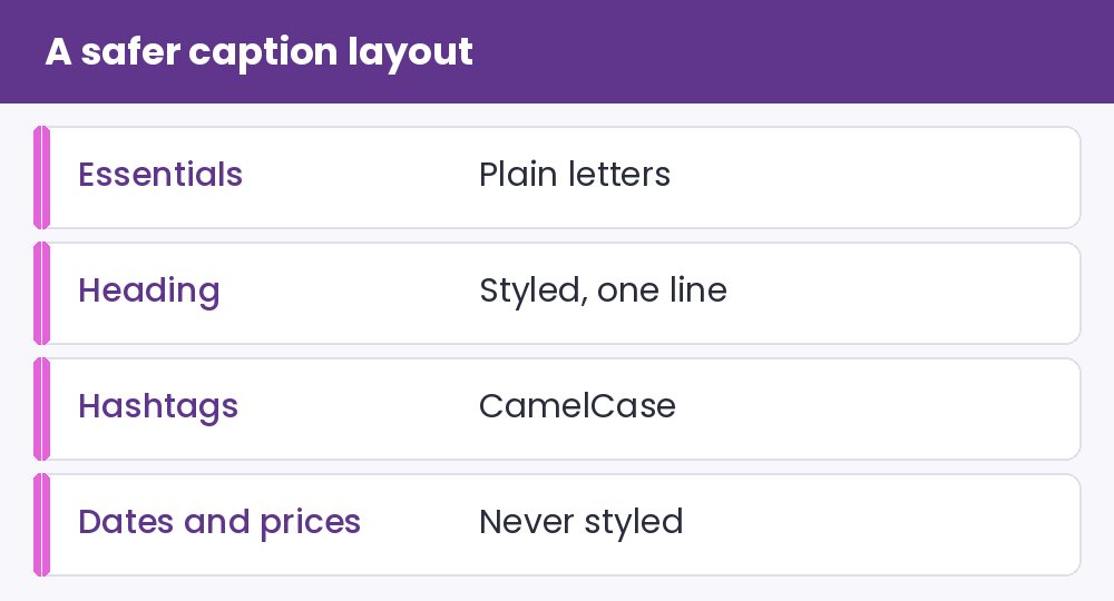 A safer caption layout - illustration for Fancy Text and Accessibility: What Screen Readers Do With It