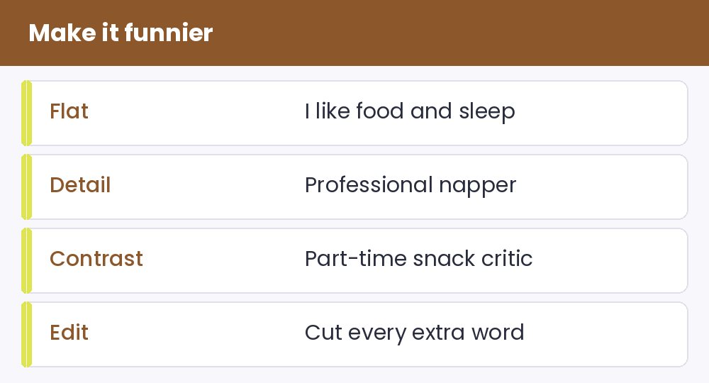 Make it funnier - illustration for Funny Bio Ideas That Sound Like a Person, Not a Template